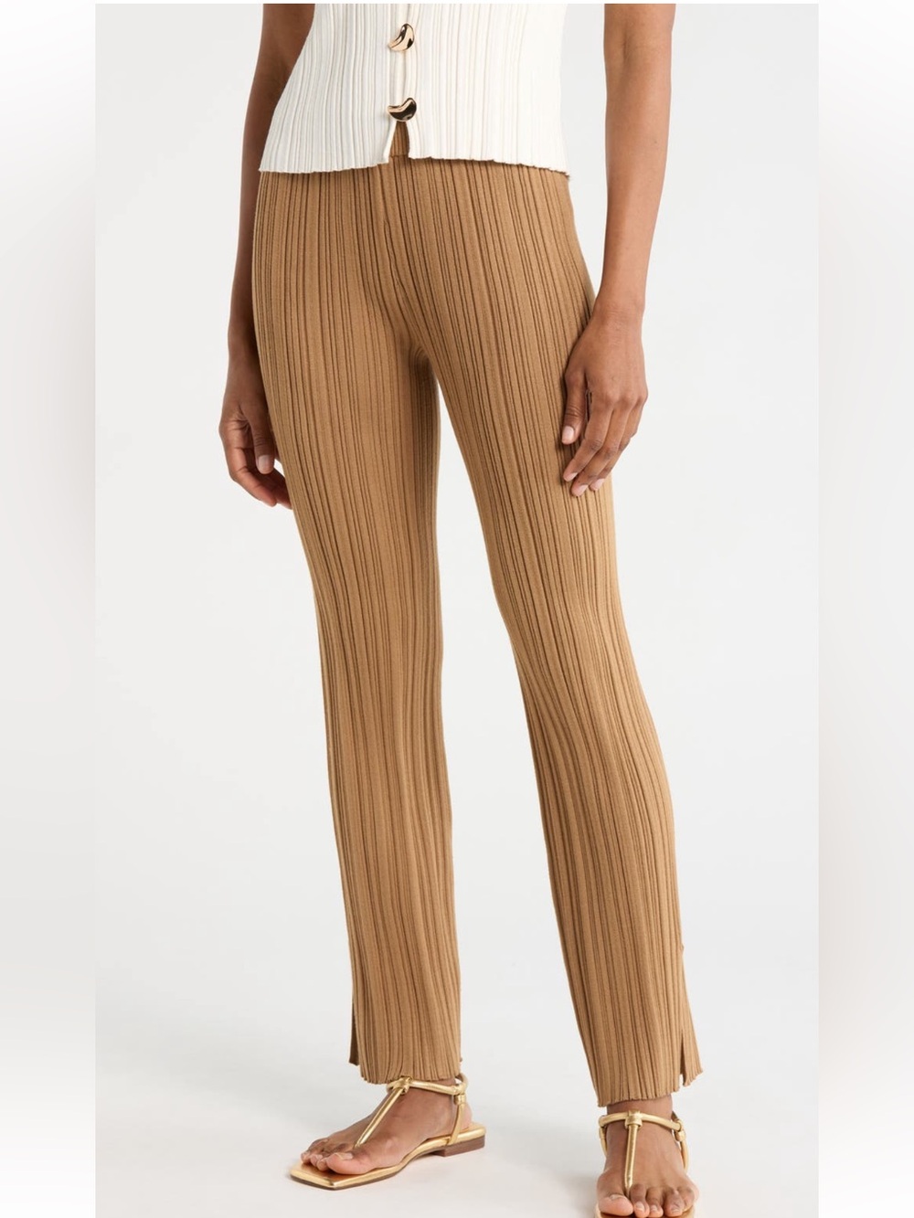 NWT Jason Wu Ribbed Knit Lounge Pants Bistre Camel Tan Size Extra Small